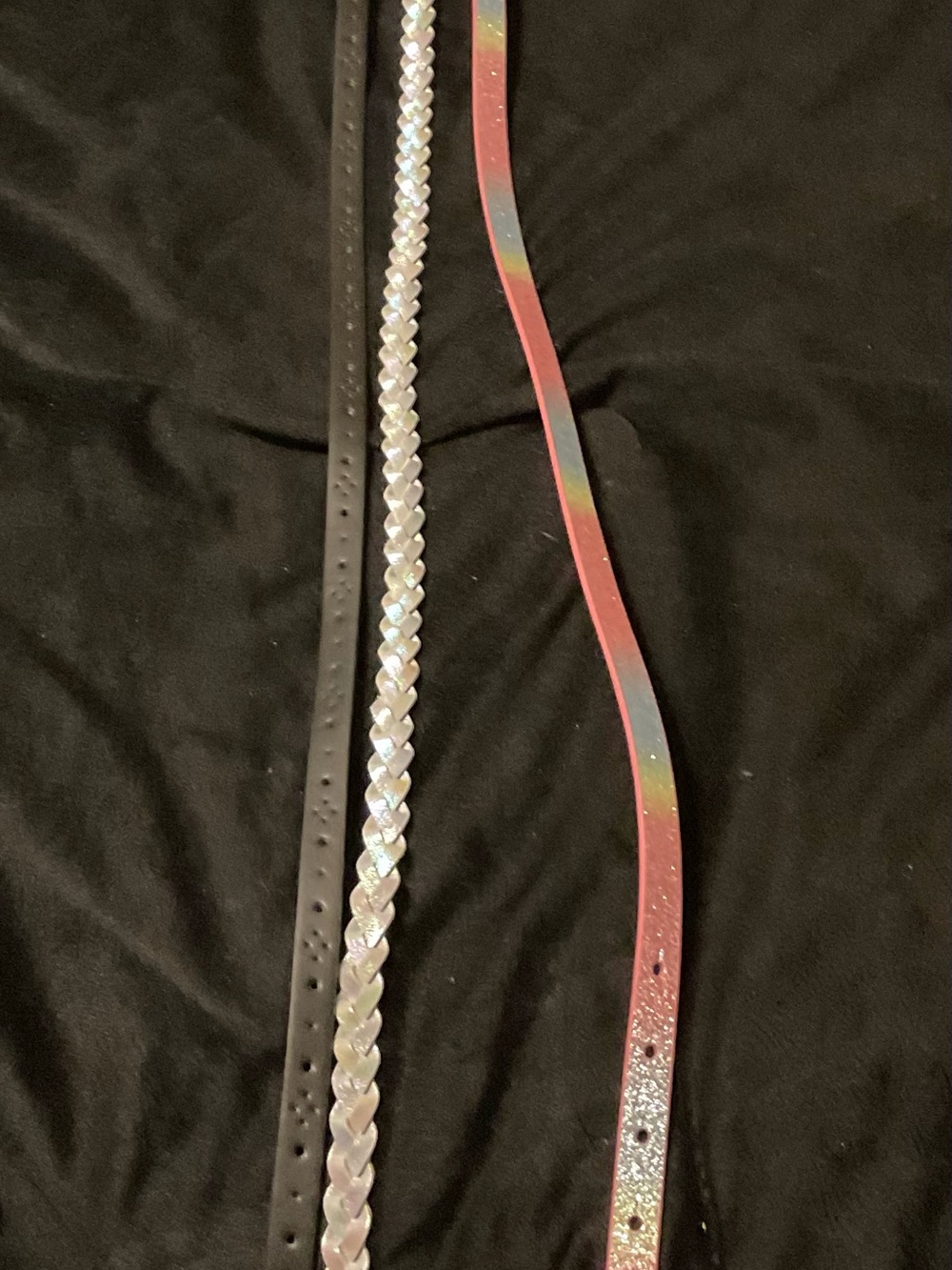 Cat & Jack Girls' Set of Black, Silver, and Pink Holographic Belts